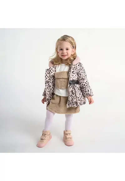 Geaca groasa cu blanita - cu gluga si curea in talie - - Baby - Bej - Animal Print - pentru fetite - Bej/Animal print