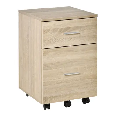 Vinsetto Sertar de birou sertar de depozitare mobil 2 sertare 5 roți din placaj de particule 39,5 x 39 x 58,5 cm stejar | Aosom Romania