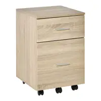 Vinsetto Sertar de birou sertar de depozitare mobil 2 sertare 5 roți din placaj de particule 39,5 x 39 x 58,5 cm stejar | Aosom Romania