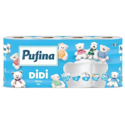 Hartie Igienica Didi, 3 Straturi, Alb Imaculat, Pufina, 8 Role
