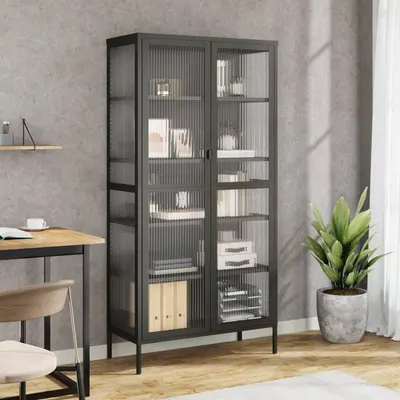 vidaXL Dulap înalt, negru, 85x40x180 cm, sticlă și oțel