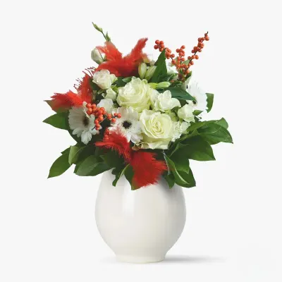 Buchet de flori cu pene rosii