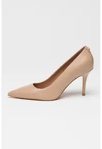 Pantofi de piele cu toc stiletto si aplicatie monograma discreta - Roz prafuit