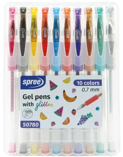 Pixuri cu gel colorate, cu zonă de prindere ergonomică Spree – 0,7 mm, 10 culori