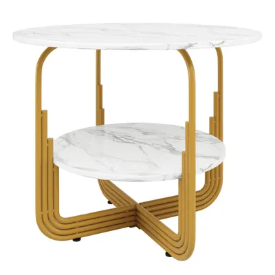 Masă rotundă de dining pentru 4 persoane, Alb+Auriu | Aosom Romania
