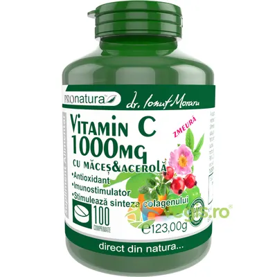 Vitamina C 1000mg cu Macese si Acerola (Aroma de Zmeura) 100cpr