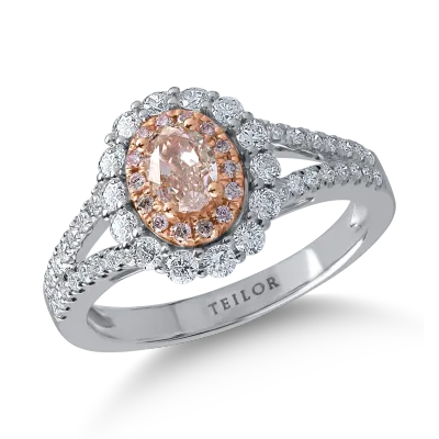 Inel din aur alb-roz cu diamante transparente de 0.59ct si diamante roz ovale si rotunde de 0.58ct