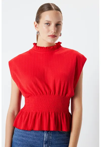 Tricou cu talie elastica - Rosu vermillion