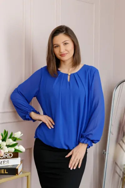 Bluza eleganta dama Sheila din voal cu captuseala - Albastru regal