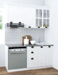 Set bucatarie SQUARE 160 cm, 6 corpuri, corp cuptor, blat termorezistent, fronturi MDF, alb rustic