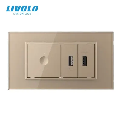 Intrerupator tactil simplu cap scara / cruce Zigbee + priza dubla USB, 4M, cu rama sticla Auriu
