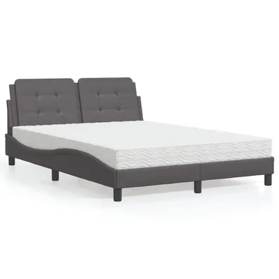 vidaXL Pat cu saltea, Zadar, gri, 140x200 cm, piele ecologică