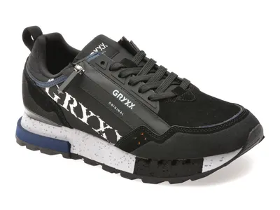 Pantofi sport GRYXX negri, 6013, din material textil si piele naturala