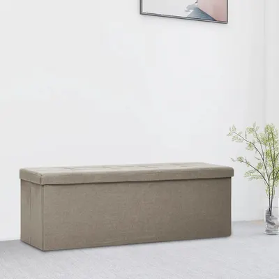 vidaXL Bancă de depozitare pliabilă, gri taupe, imitație de pânză