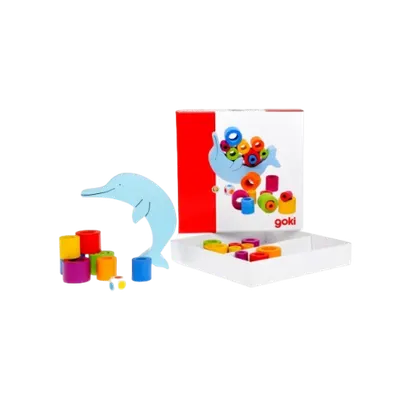 Joc educativ pentru indemanare, din lemn, echilibru Delfini, 4 ani, Goki 56901