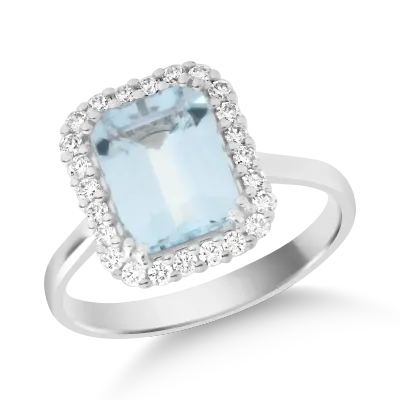 Inel din aur alb cu acvamarine de 2ct si diamante de 0.2ct