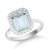 Inel din aur alb cu acvamarine de 2ct si diamante de 0.2ct
