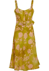 Rochie maxi florala Fibra sintetica/In - Galben