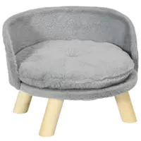 PawHut Canapea Rotundă pentru Câini din Țesătură de Pluș și Lemn cu Pernă Suplimentară din Bumbac, Ø40,5x33 cm, Gri | Aosom Romania