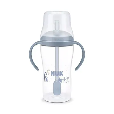 Cana Invatare NUK cu Pai 260 ml Albastru Pinguin 8 luni plus