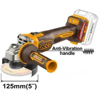 Flex unghiular INGCO CAGLI212027E, 20V, Brushless, 125mm, 1200W, 3000/6000/9000 RPM, filet M14, maner antivibratii, protectie repornire, P20S, fara acumulator si incarcator