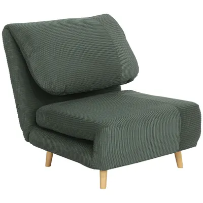 HOMCOM 2-in-1 Fotoliu extensibil Pat pentru oaspeți, tetieră reglabilă, aspect catifea reiată 82 cm x 87 cm x 89 cm Verde | Aosom Romania