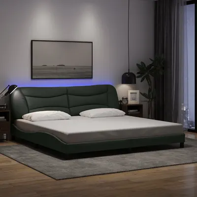 vidaXL Cadru de pat cu LED fără saltea Hvar Gri închis 200x200 cm Material