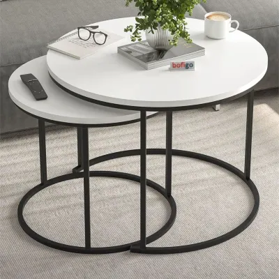 Set 2 Masute Suprapuse pentru Living, Masute de Cafea si Laterale cu Cadru Metalic