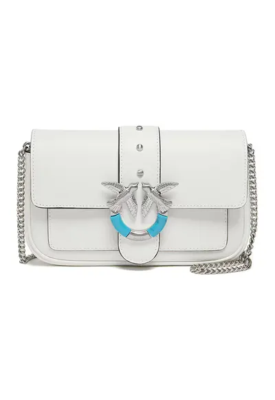 Geanta crossbody de piele cu lant Love One - Alb