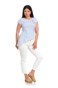 Bluza asimetrica ERV22B76 alb/albastru dungi, Eranthe | marimea M