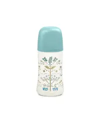 Set biberon 270 ml cu suzeta 0-6m si lantisor albastru-gold premium