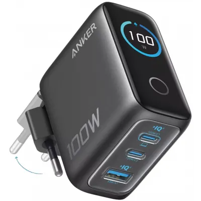 Incarcator Retea Cu Cablu USB-C Anker Smart Display, 100W, 5A, 1 x USB-A - 2 x USB-C, Gri B121BGZ1