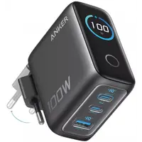 Incarcator Retea Cu Cablu USB-C Anker Smart Display, 100W, 5A, 1 x USB-A - 2 x USB-C, Gri B121BGZ1