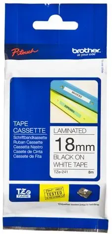 Banda laminata Brother TZE241, 18mm/8m (Negru/Alb)