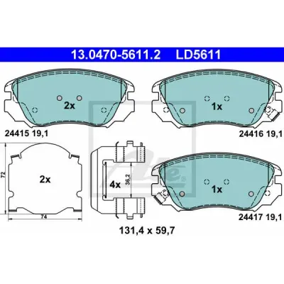 Set placute frana, frana disc ATE 13.0470-5611.2