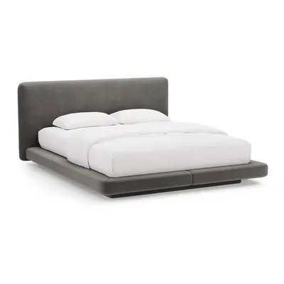 Pat matrimonial gri închis tapițat 140x200 cm Linea – Micadoni