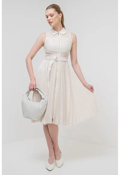 Rochie midi evazata Cereale - Alb fildes