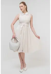 Rochie midi evazata Cereale - Alb fildes