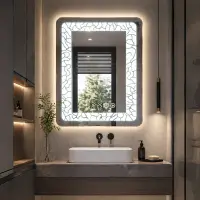 Oglinda LED 60x80 cm cu margini decorative iluminare 3 culori touch antiaburire ceas digital