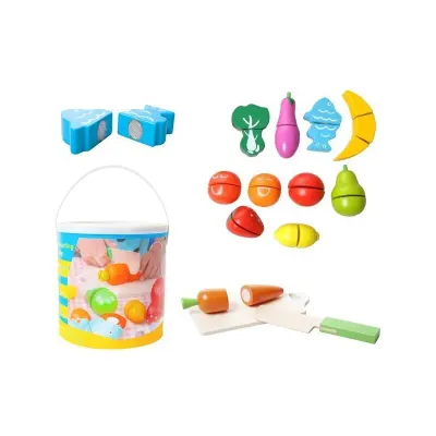 Set creativ legume/fructe pentru copii, 14 piese, lemn, multicolor