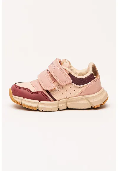 Pantofi sport de piele ecologica cu velcro - Roz deschis/Roz inchis