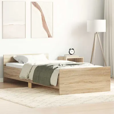 vidaXL Cadru de pat cu headboard Stejar Sonoma Lemn prelucrat
