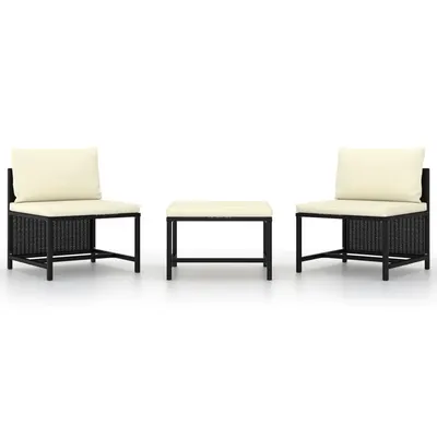 Gossi set mobilier de gradina cu perne, 3 piese, negru, poliratan