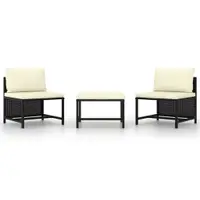 Gossi set mobilier de gradina cu perne, 3 piese, negru, poliratan