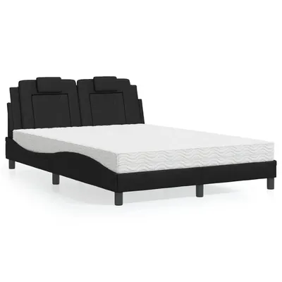 vidaXL Pat, Viana, cu saltea, negru, 120x200 cm, piele ecologică