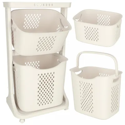 Organizator pe roti cu 2 cosuri supraetajate Ikonka white, dimensiune totala 44 x 77.5 x 32 cm