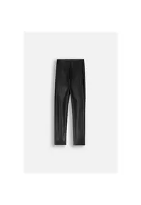 Pantaloni copii - colanti lungi - talie inalta - imitatie de piele - negru