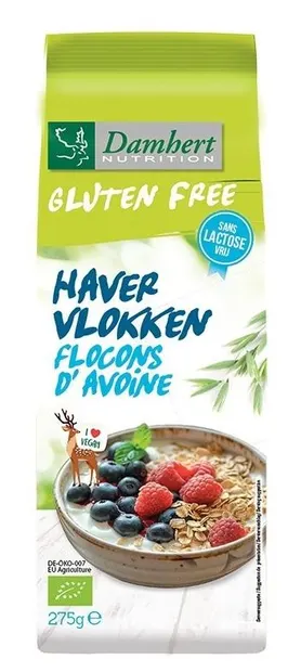 Fulgi de ovăz bio, fără gluten și lactoză, 275 g, Damhert