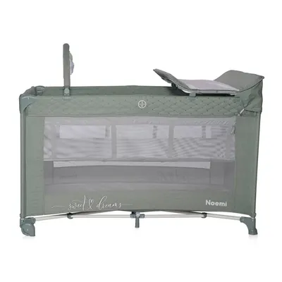 Patut pliabil Noemi Plus Iceberg Green Star cu 2 nivele, usa laterala cu fermoar, roti cu sistem de blocare, accesorii incluse