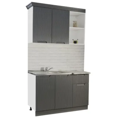 Set bucatarie SPACE 120 cm, 2 corpuri, cu sertar, blat termorezistent, fronturi MDF, antracit